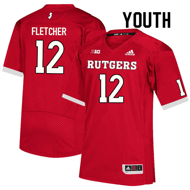 Youth #12 Kenny Fletcher Rutgers Scarlet Knights College Football Jerseys Sale-Scarlet